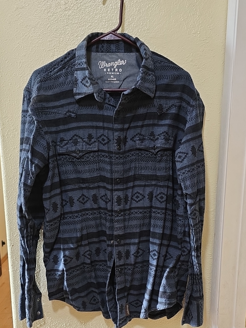 Wrangler Retro Men's Navy and Black Patterned Shirt Jacket
